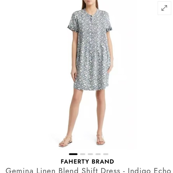 Faherty Gemina Dress Washed Floral Linen Pintuck Mini Pockets Short Sleeves S - Picture 13 of 15